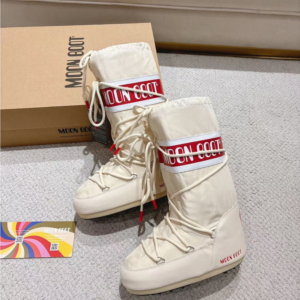 Moon Boot Cream Snow Boots with Red Logo Band
